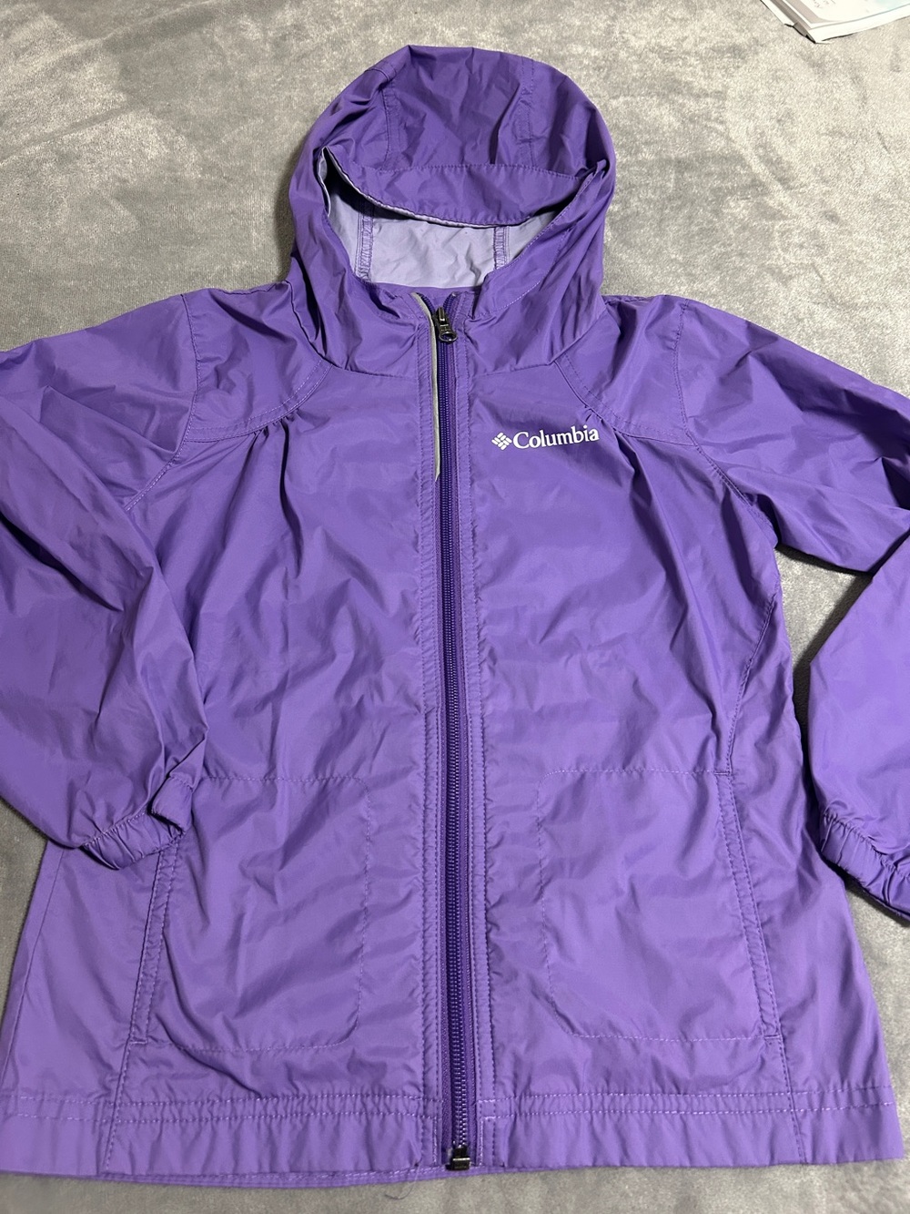 Columbia Kids Purple Hooded Raincoat windbreaker jacket Sz Xs